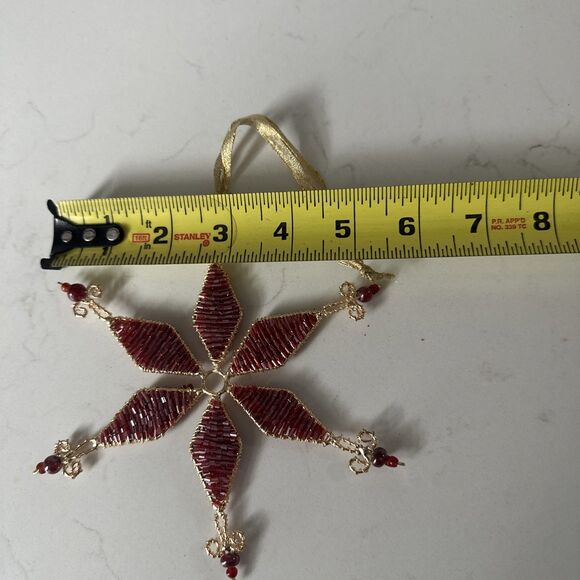 Czech Beaded Snowflake Christmas Ornament Red Bead Holiday Decor - Picture 8 of 10